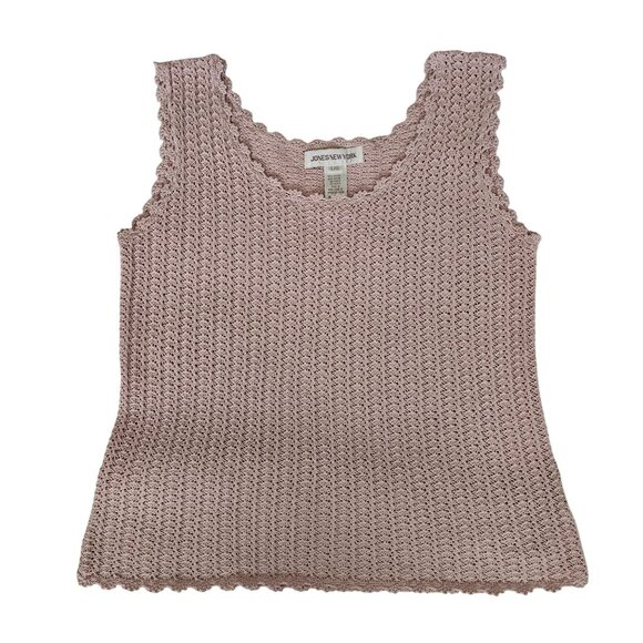 Jones New York Light Pink Crochet Scalloped Hem Sleeveless Tank Top Women's L/G - Picture 2 of 7